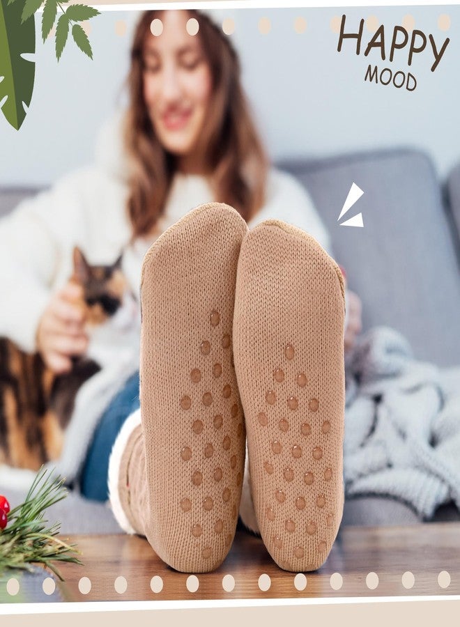 Cozypower جوارب Cozypower المنزلية الناعمة المكونة من زوجين مع مشابك مانعة للانزلاق - جوارب دافئة بتصميم الكسلان والبطريق للأزواج (بني وكاكي) - Image 5
